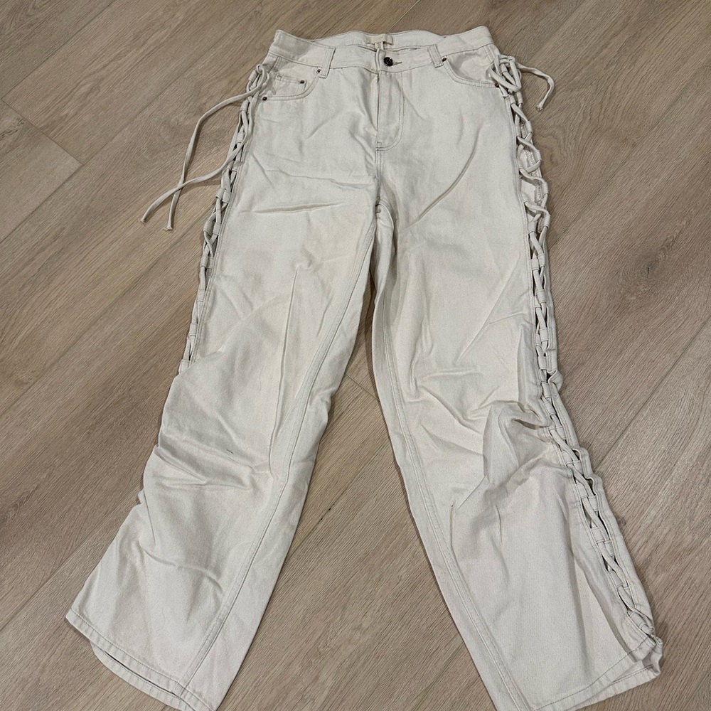 H&M Cream Lace-Up Women's Flare Jeans